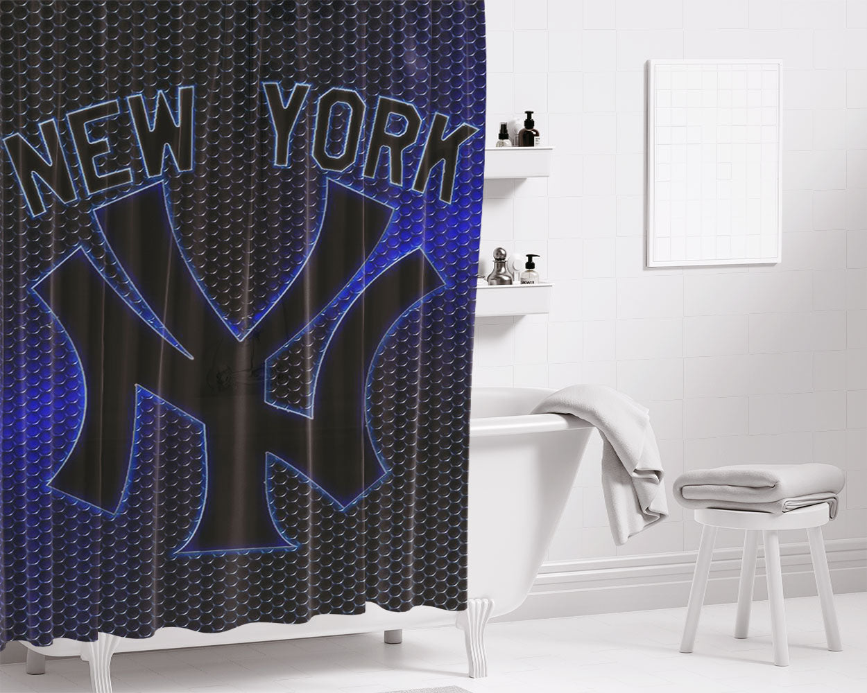 Yankees Newyork Baseball Style Bathroom Shower Curtain Fabric Waterproof | 66 X 72 Inch