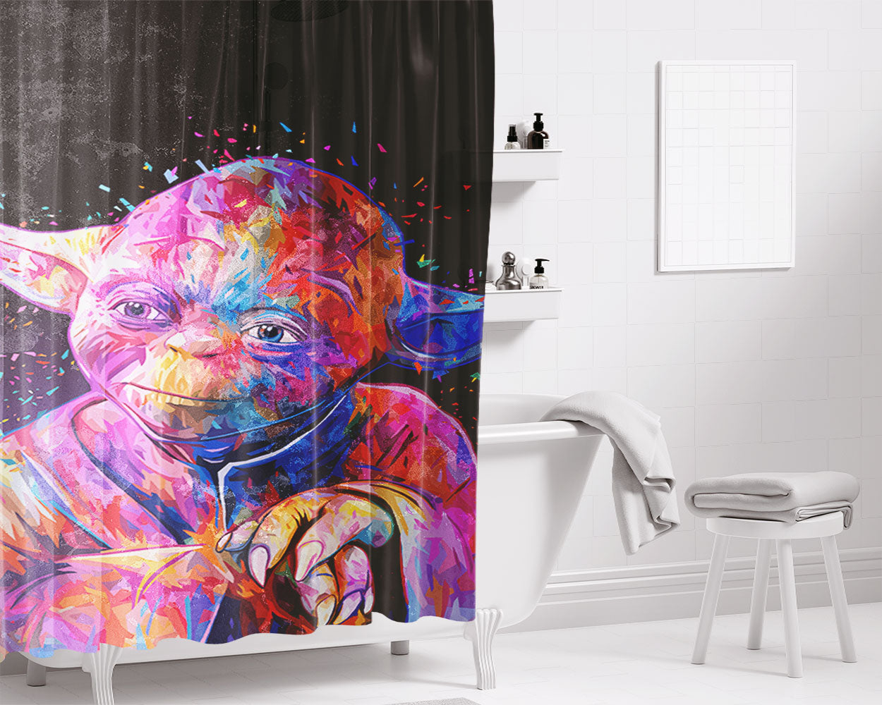 Yoda Drink A Coffee Bathroom Shower Curtain Fabric Waterproof | 66 X 72 Inch