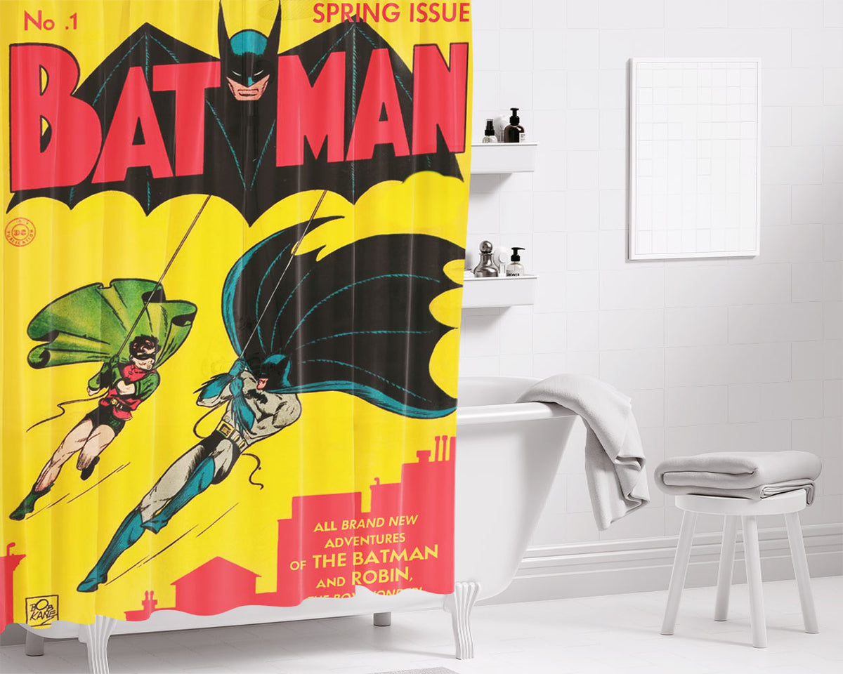 Old Batman Comic Bathroom Shower Curtain Fabric Waterproof | 66 X 72 Inch