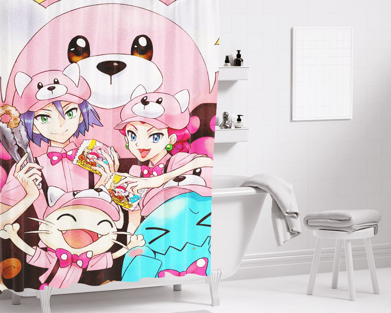 Pokemon Team Rocket Post Grain Bathroom Shower Curtain Fabric Waterproof | 66 X 72 Inch