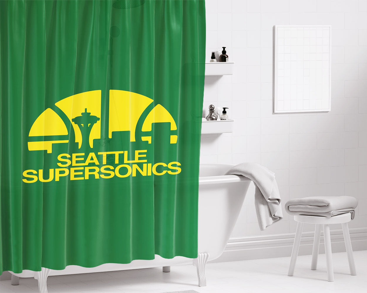 Seattle Supersonics Logo Bathroom Shower Curtain Fabric Waterproof | 66 X 72 Inch