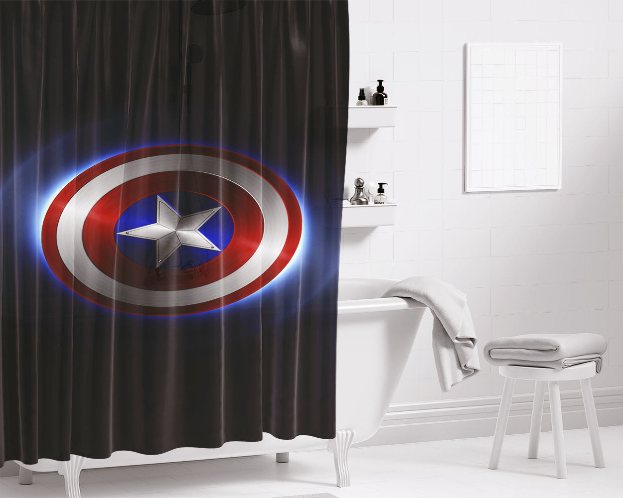 Shield Captain America Bathroom Shower Curtain Fabric Waterproof | 66 X 72 Inch