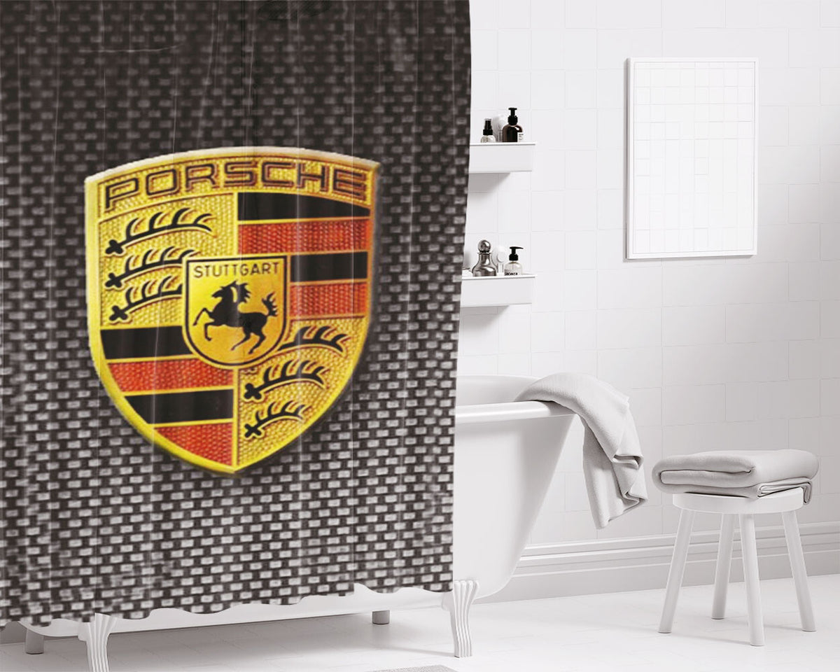 Simple Porsche Logo Bathroom Shower Curtain Fabric Waterproof | 66 X 72 Inch