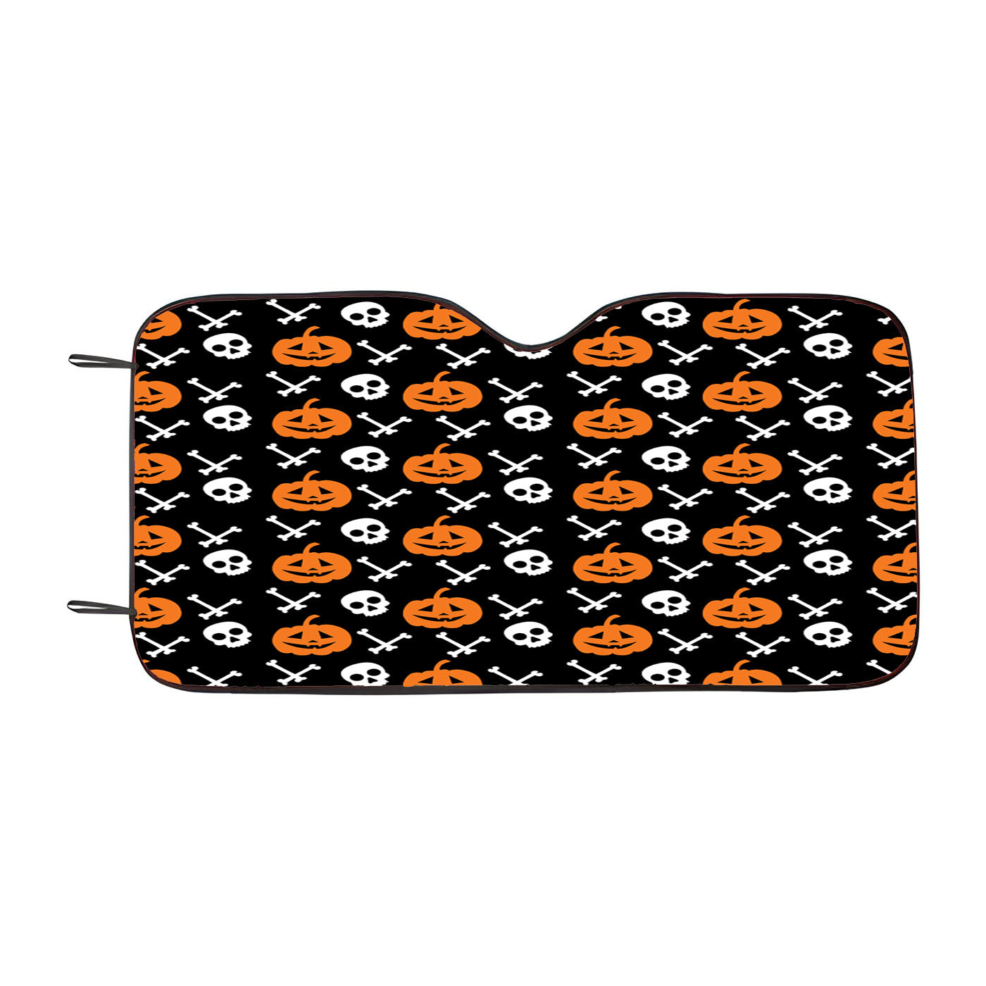 Black Pattern Pumpkins Bone And Head Skeleton Halloween Car Auto Sun Shade Windshield Cover