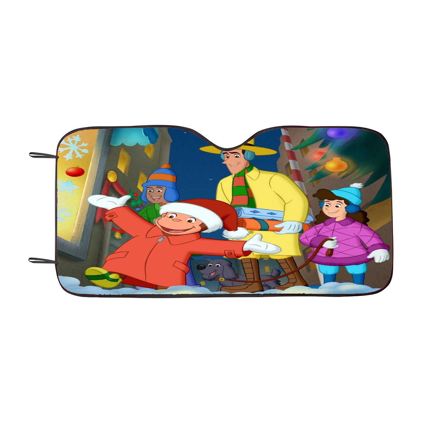 Christmas Curious George And Friends Car Auto Sun Shade Windshield Cover