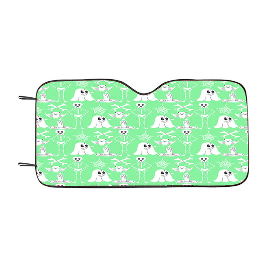 Green Pattern Halloween Ghost Skeleton Ar Car Auto Sun Shade Windshield Cover