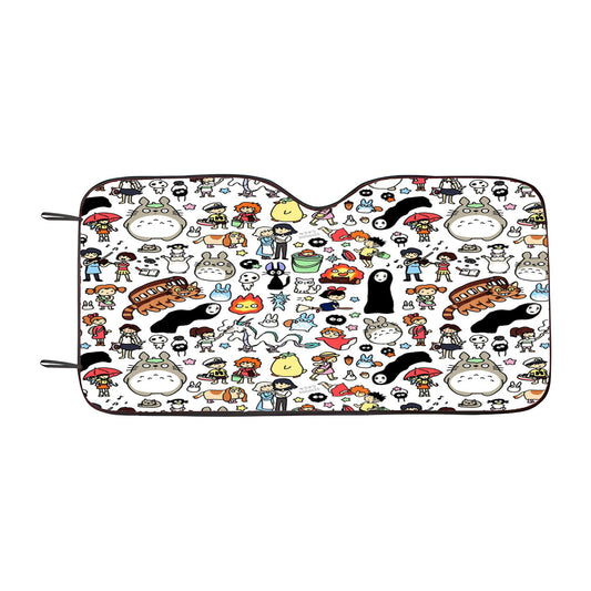 Kawaii Ghibli Doodle Car Auto Sun Shade Windshield Cover