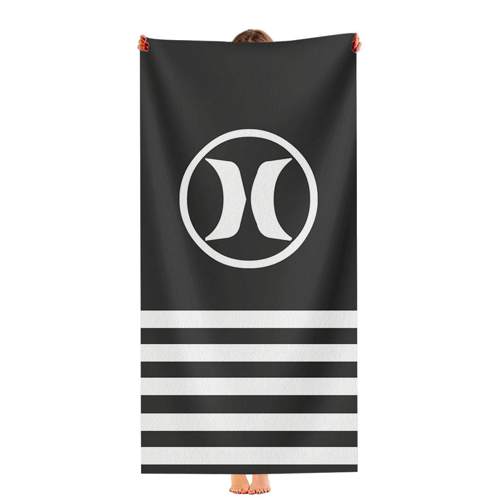 Hurley Black White Stripe Logo Ultra-Soft Luxury Bathroom Towels