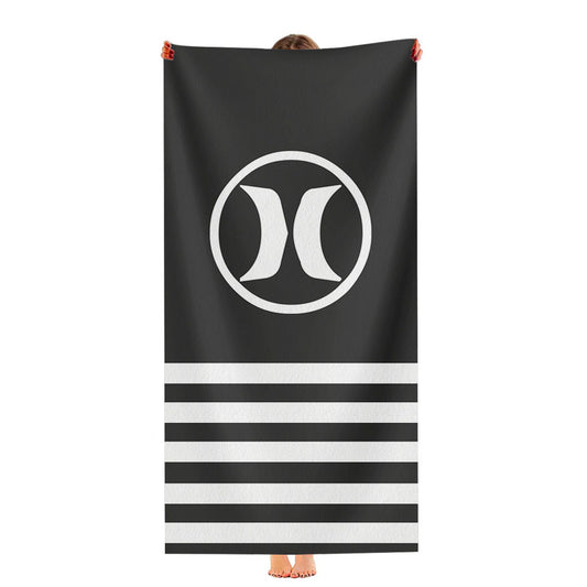 Hurley Black White Stripe Logo Ultra-Soft Luxury Bathroom Towels