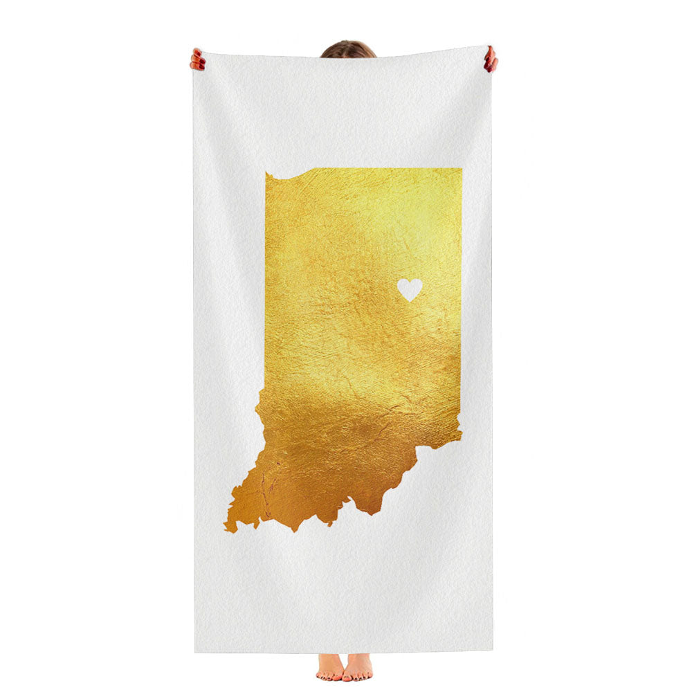 Indiana Golden State Map Ultra-Soft Luxury Bathroom Towels