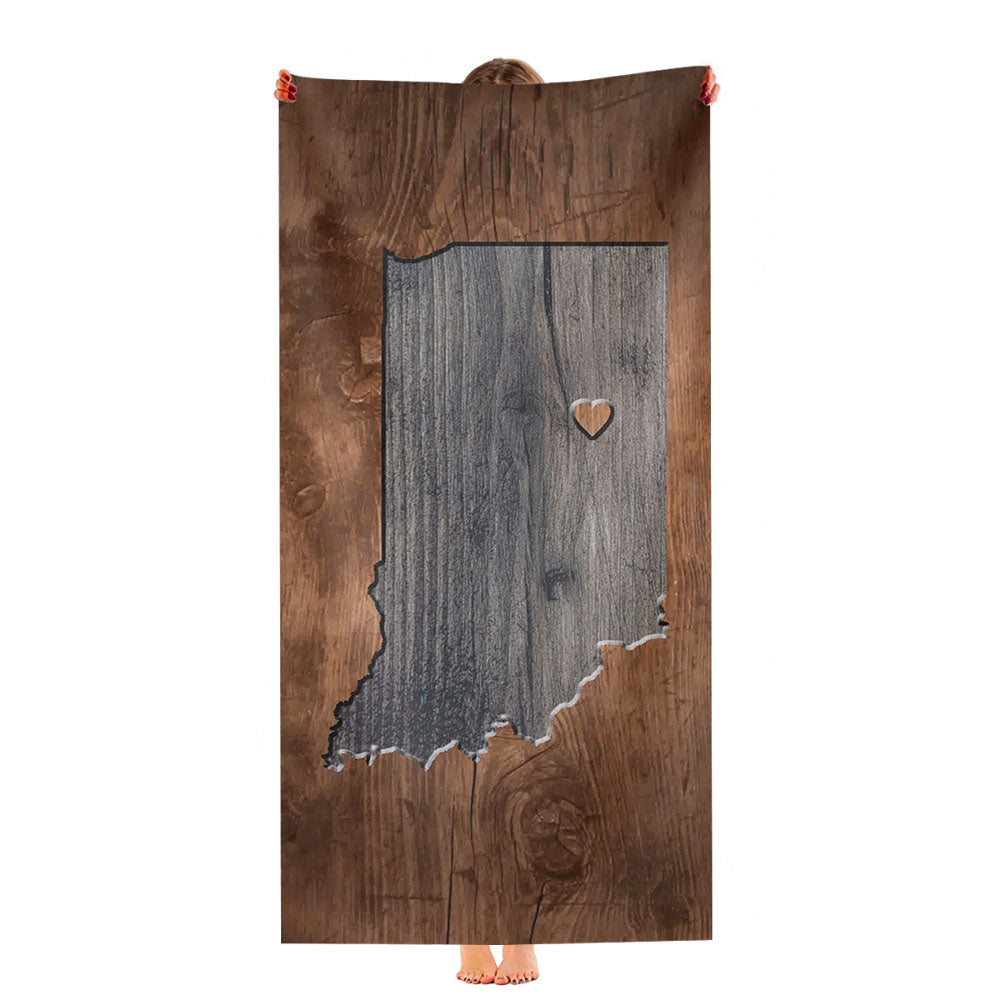 Indiana States Map Two Tone Wood Texture Ultra-Soft Luxury Bathroom Towels