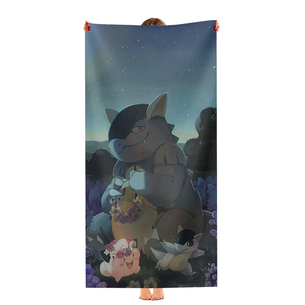 Kangaskhan And Cleffa Pokemon Art Ultra-Soft Luxury Bathroom Towels