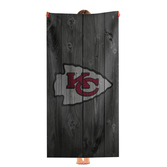 Kansas City Chiefs Nfl Logo Dark Wood Wallpaper Ultra-Soft Luxury Bathroom Towels