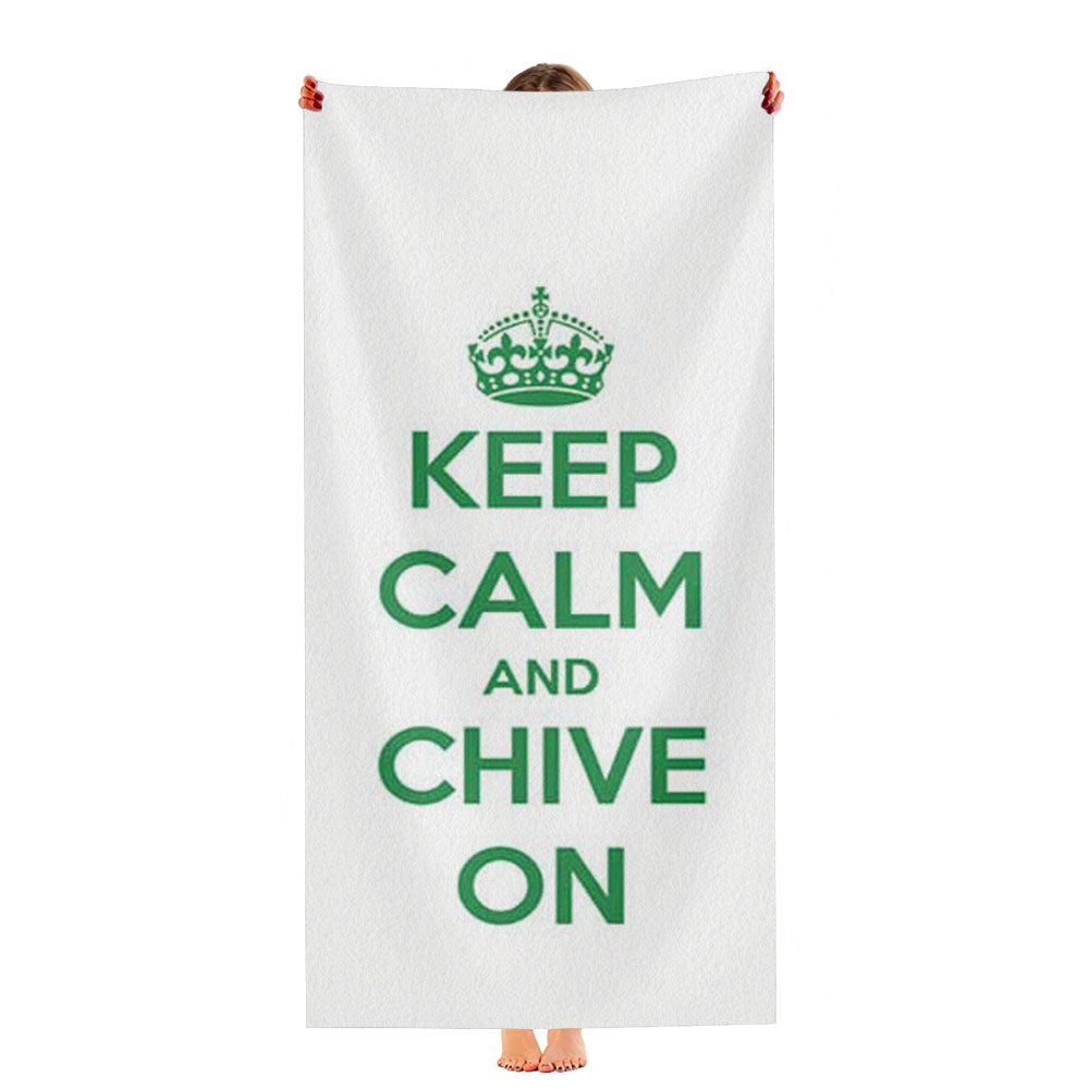 Keep Calm Chive On Green White Ultra-Soft Luxury Bathroom Towels
