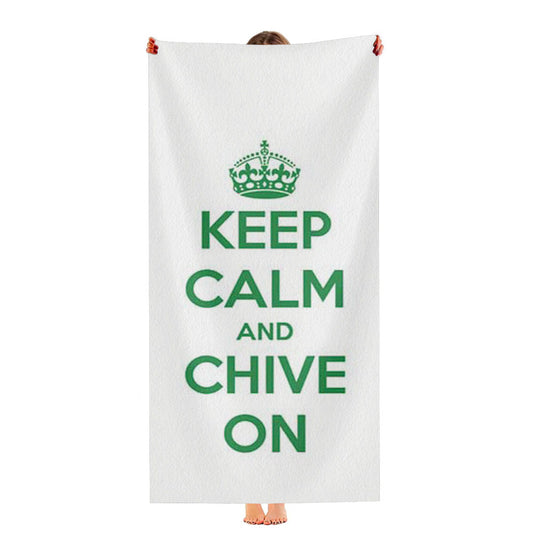 Keep Calm Chive On Green White Ultra-Soft Luxury Bathroom Towels