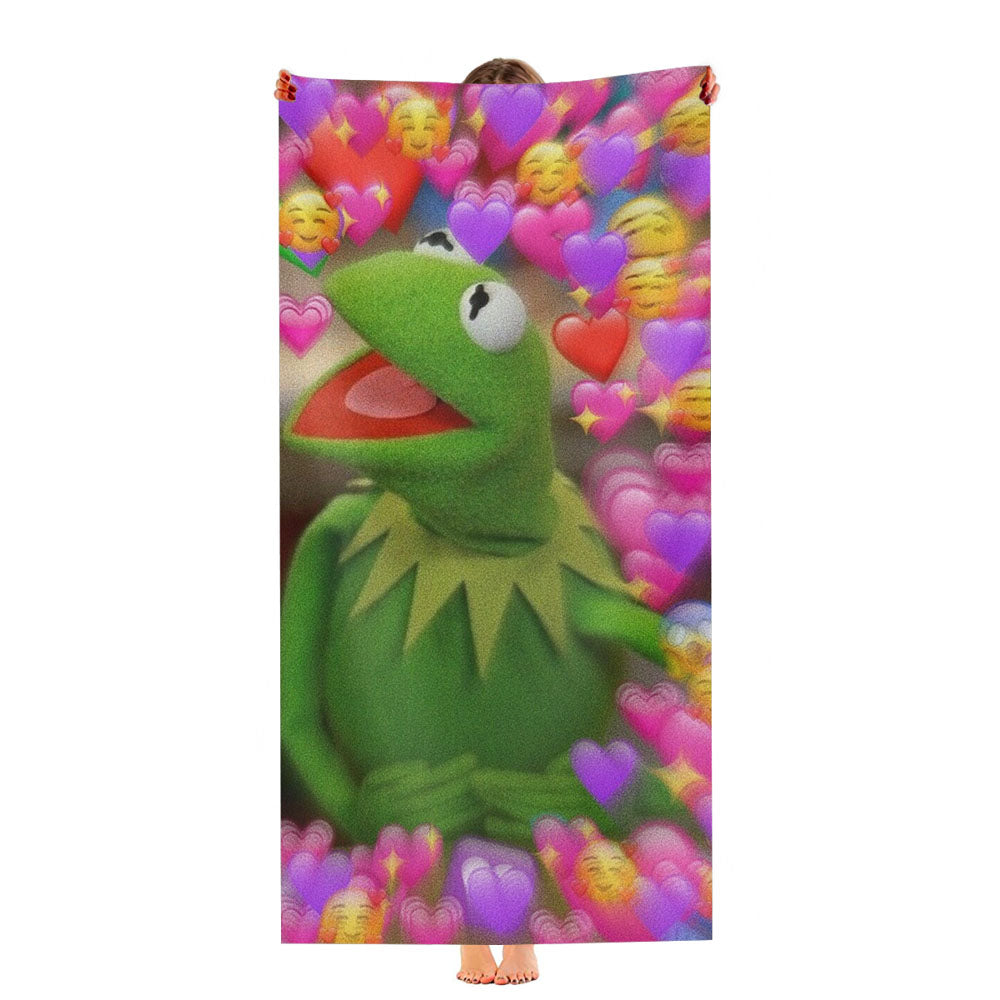 Kermit Meme Heart Ultra-Soft Luxury Bathroom Towels