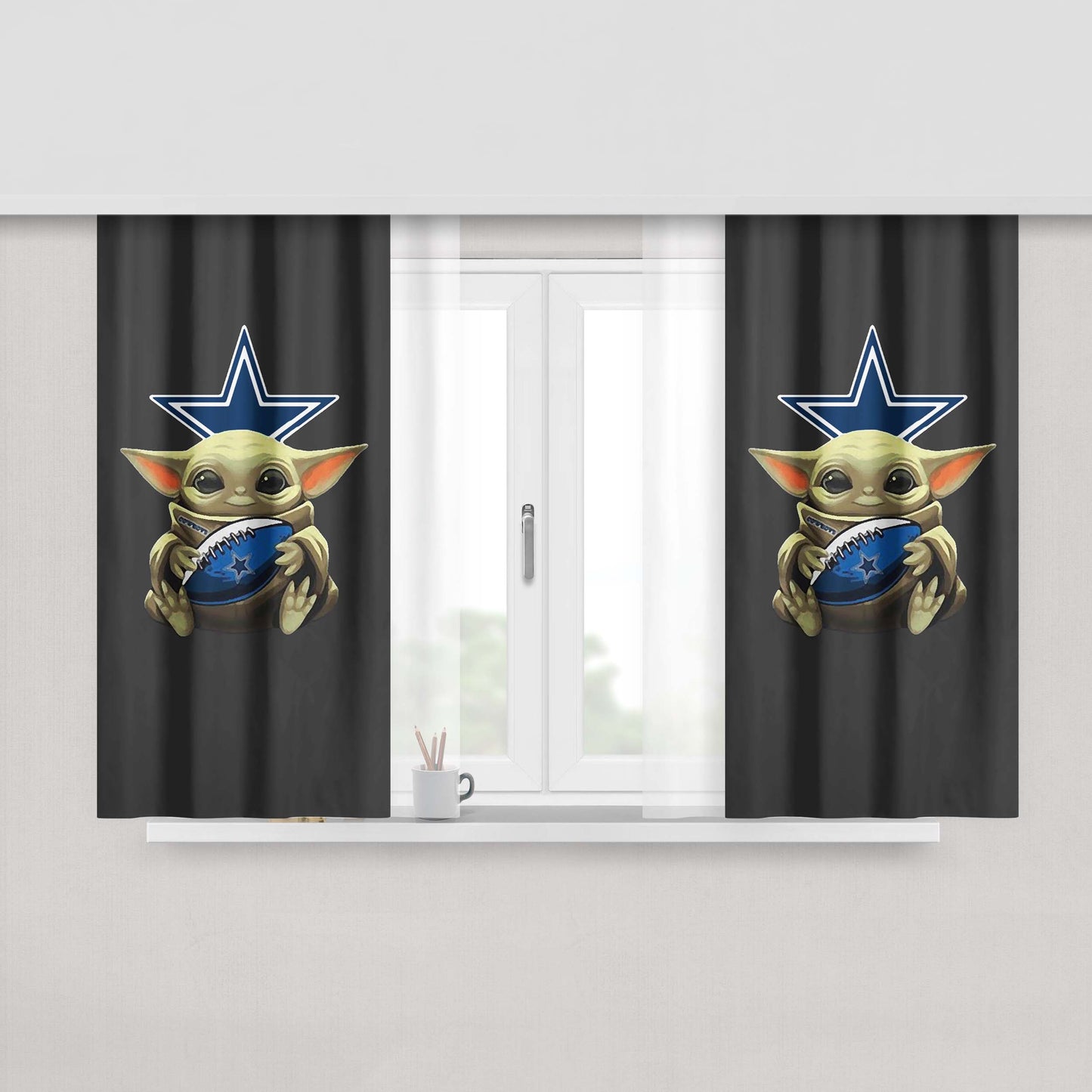 Baby Yoda Hug Dallas Cowboys Mandalorian Peach Skin Window Curtains