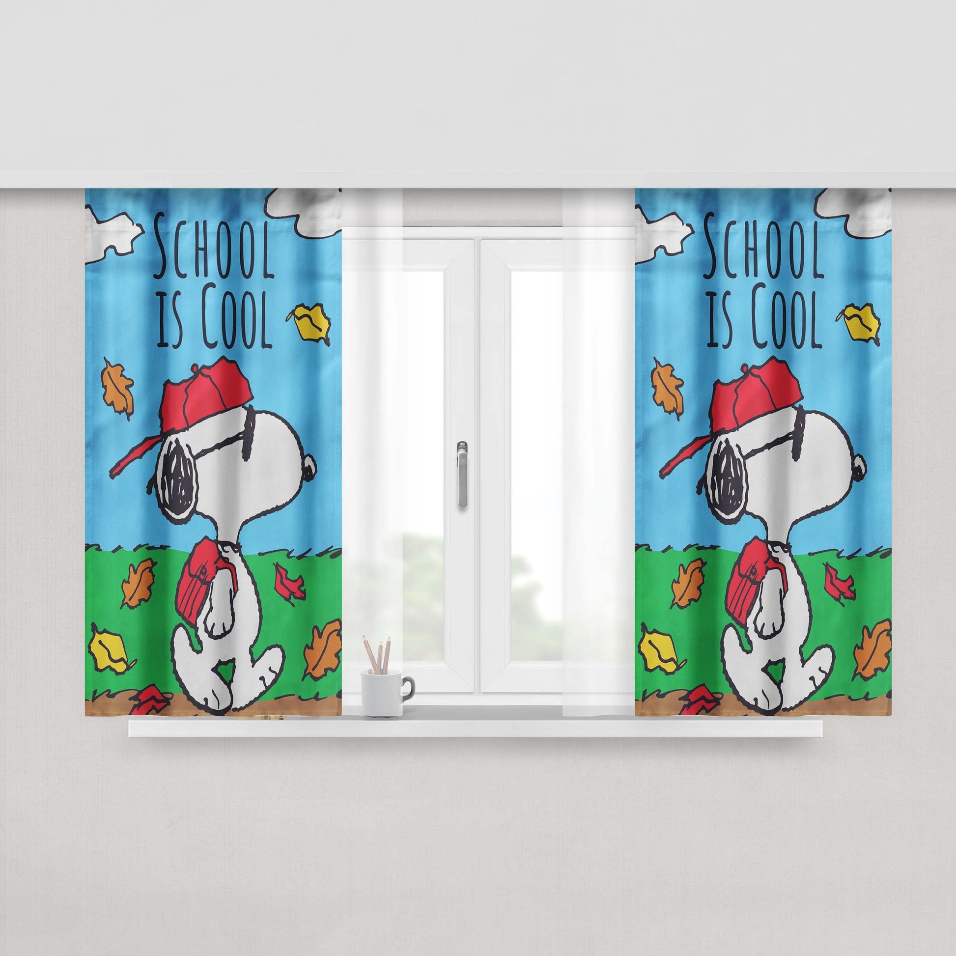 Back To School Snoopy Peach Skin Window Curtains