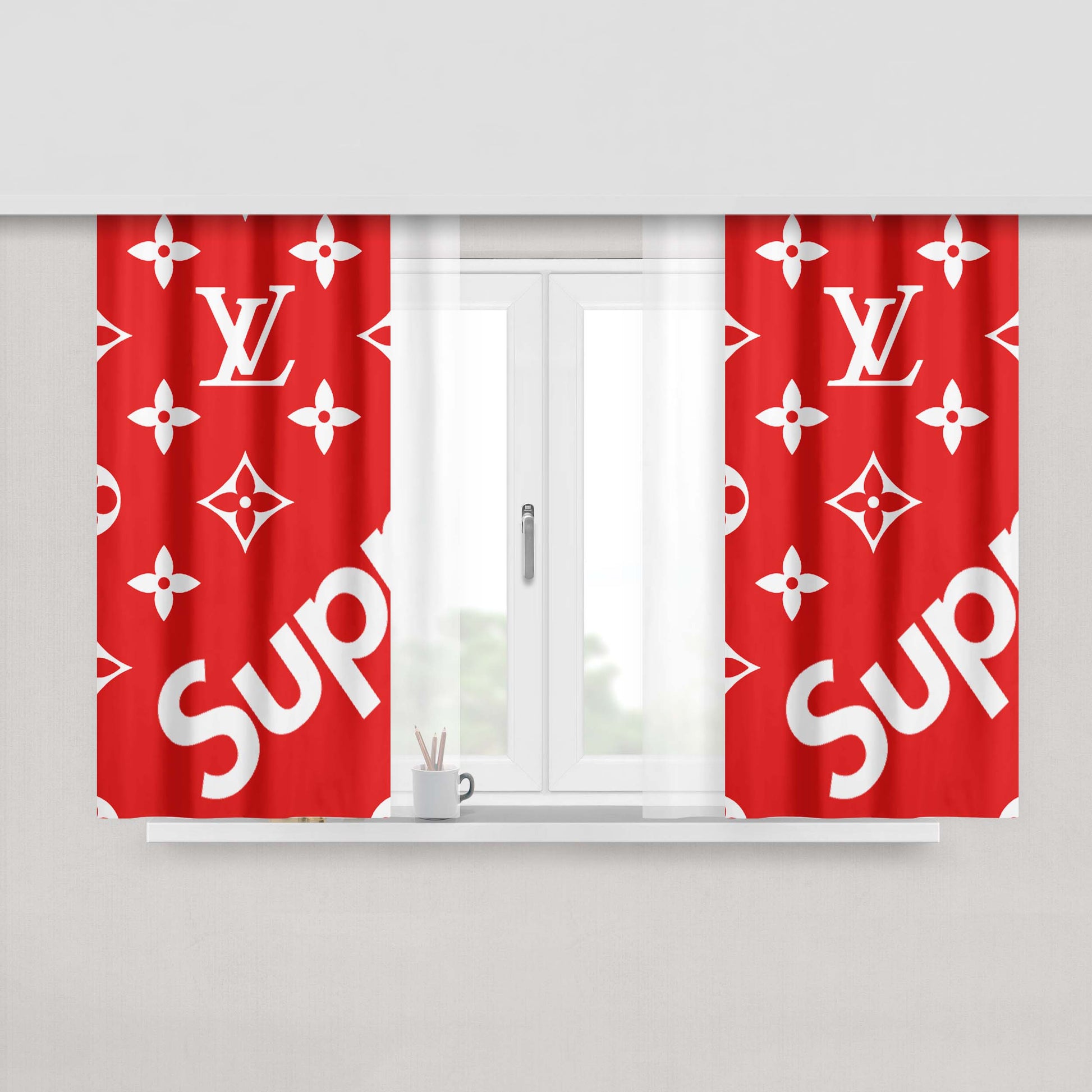Big Supreme Louis Vuitton Peach Skin Window Curtains