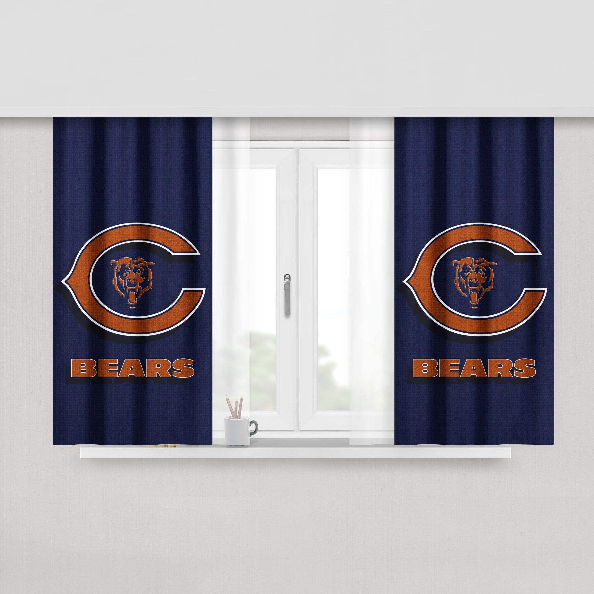 Blue Chicago Bears Nfl Logo Peach Skin Window Curtains