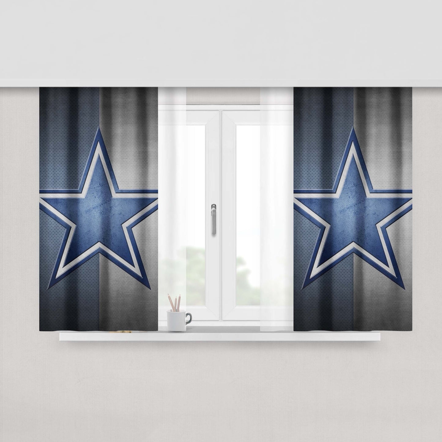 Blue Grey Star Symbol Dallas Cowboys Logo Peach Skin Window Curtains