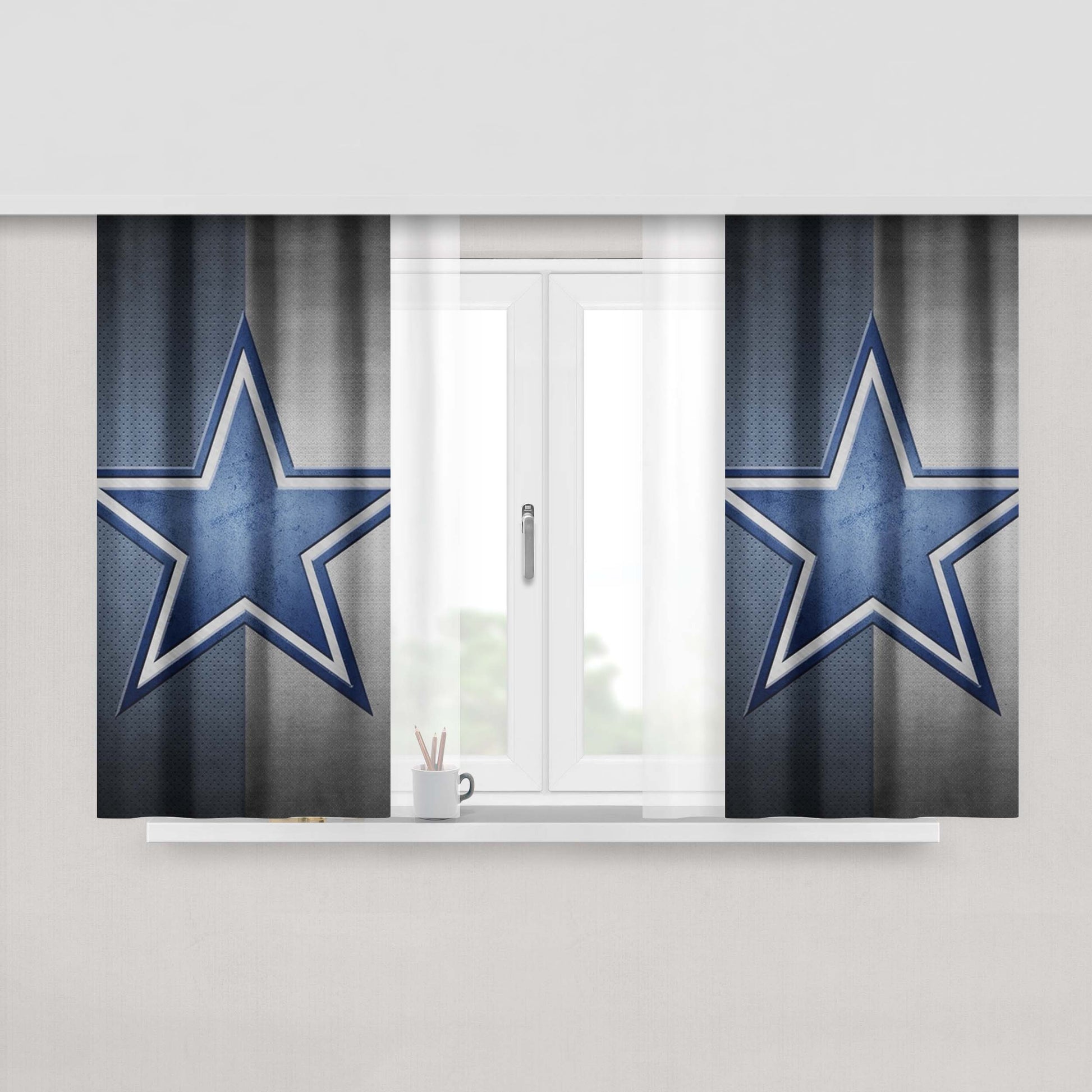 Blue Grey Star Symbol Dallas Cowboys Logo Peach Skin Window Curtains