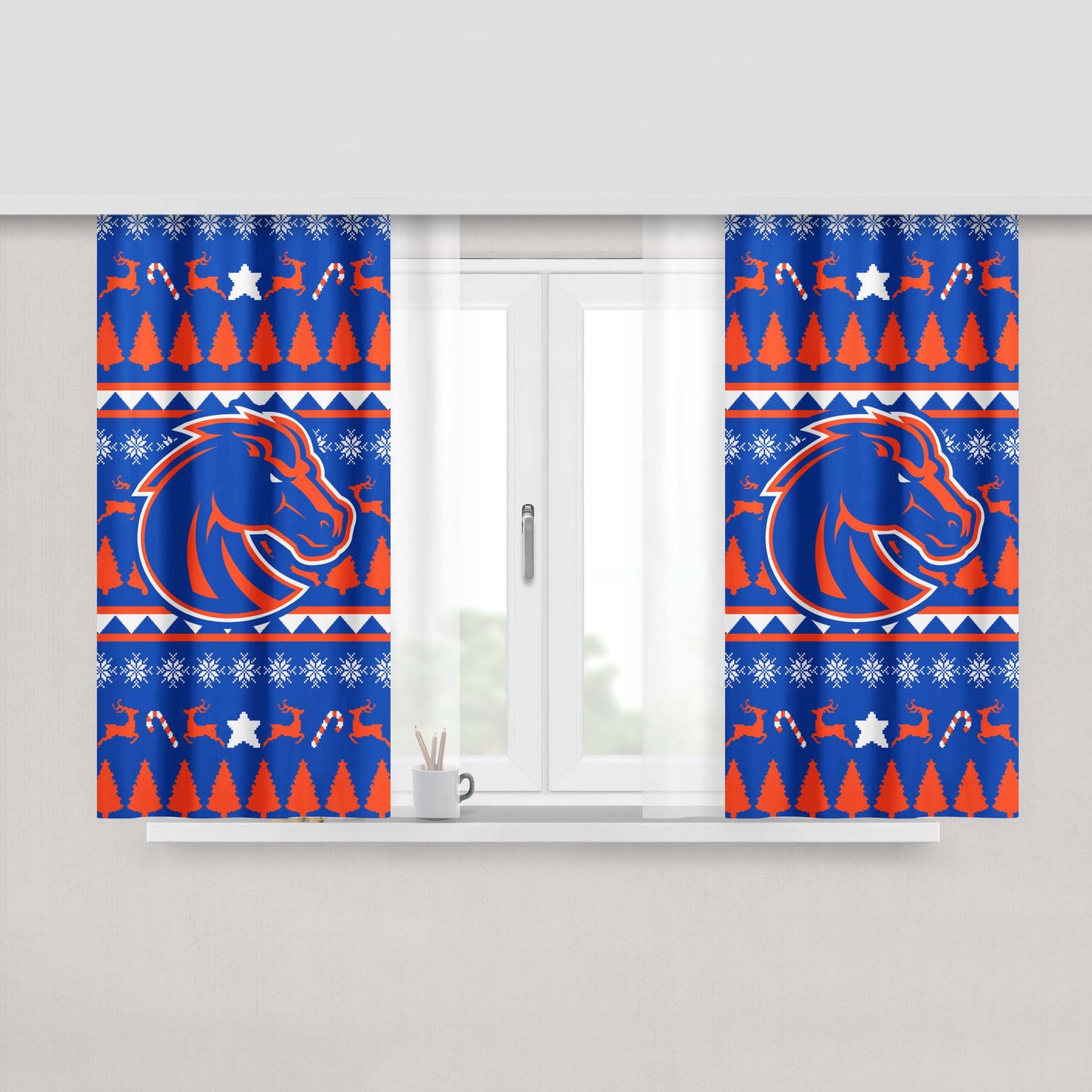 Boise State University Athletics Christmas Sweater Peach Skin Window Curtains
