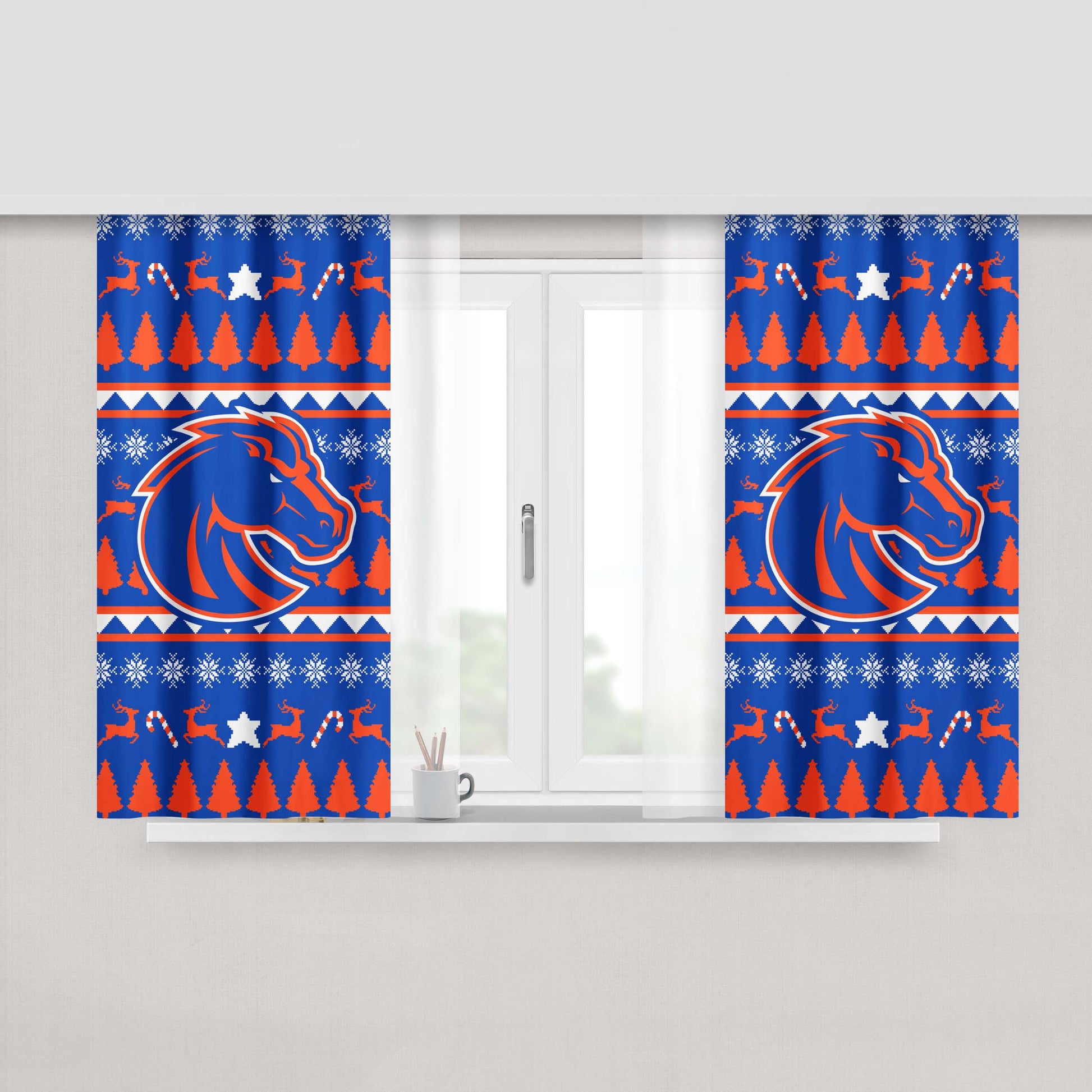 Boise State University Athletics Christmas Sweater Peach Skin Window Curtains