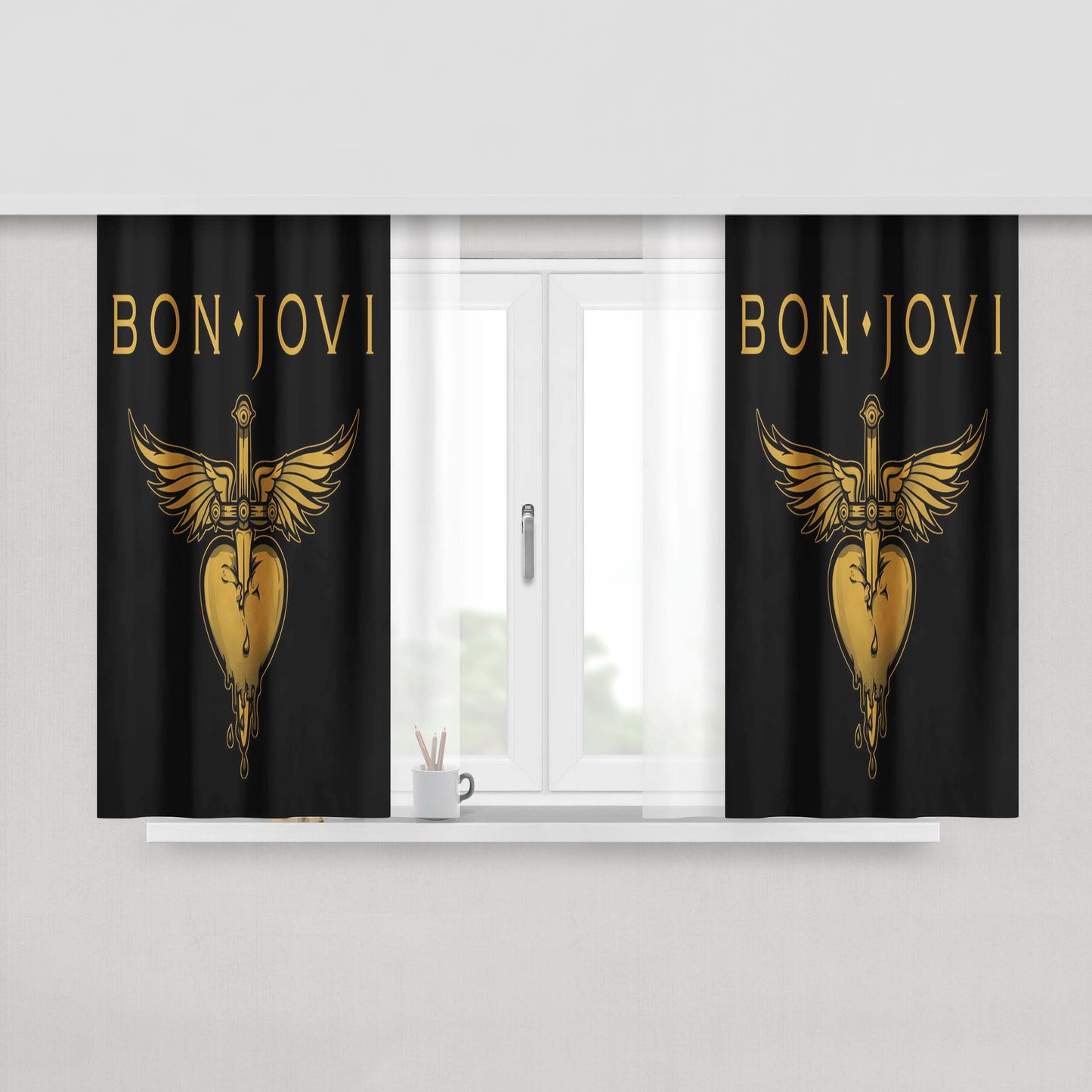 Bon Jovi Logo Peach Skin Window Curtains