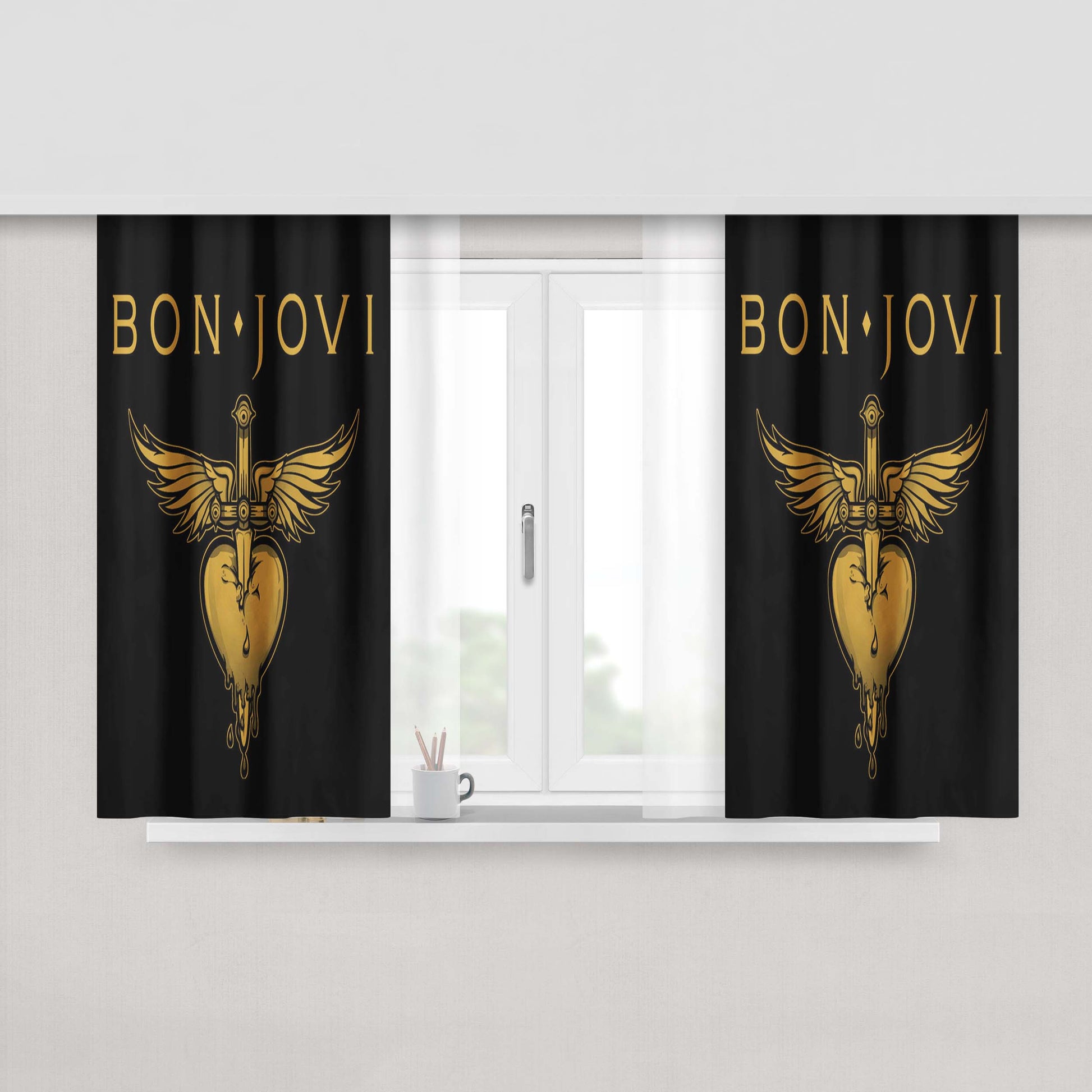 Bon Jovi Logo Peach Skin Window Curtains