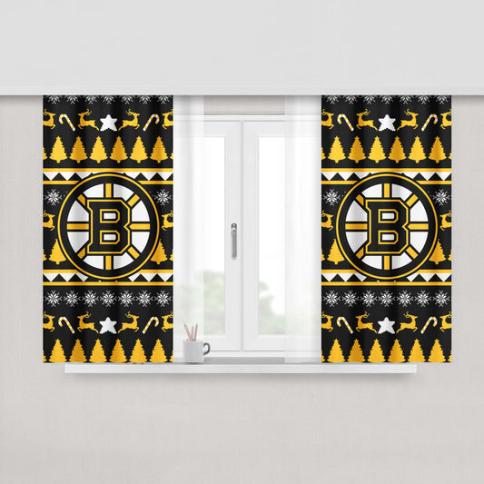 Boston Bruins Christmas Sweater Peach Skin Window Curtains