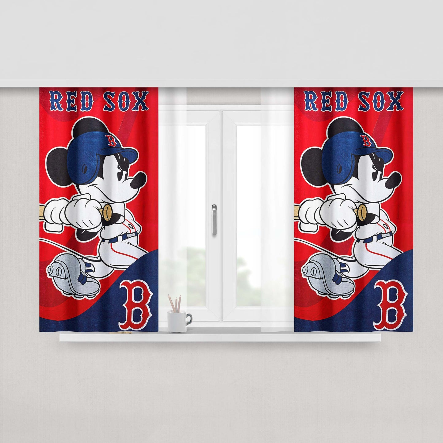 Boston Red Sox Disney Mickey Mouse Mlb Peach Skin Window Curtains