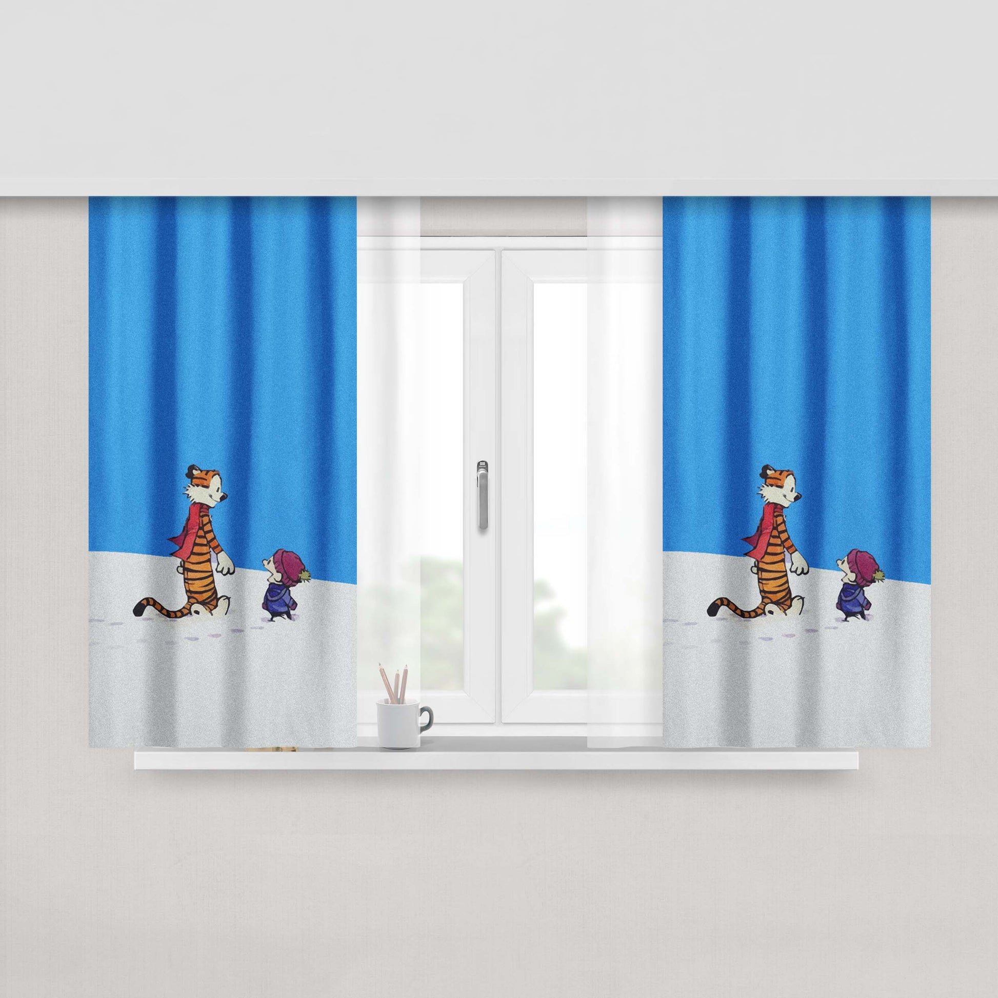 Calvin And Hobbes Christmas Snow Peach Skin Window Curtains