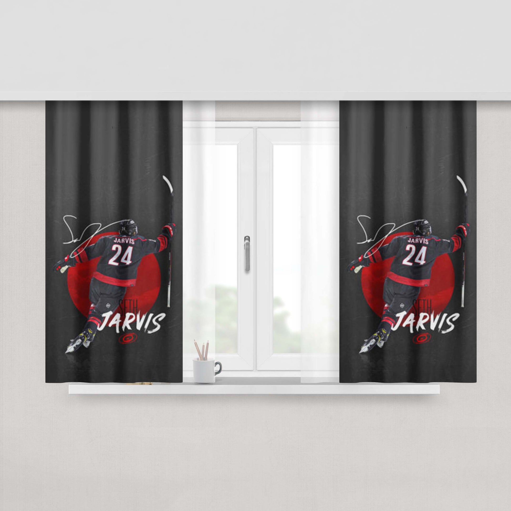 Carolina Hurricanes Seth Jarvis Peach Skin Window Curtains