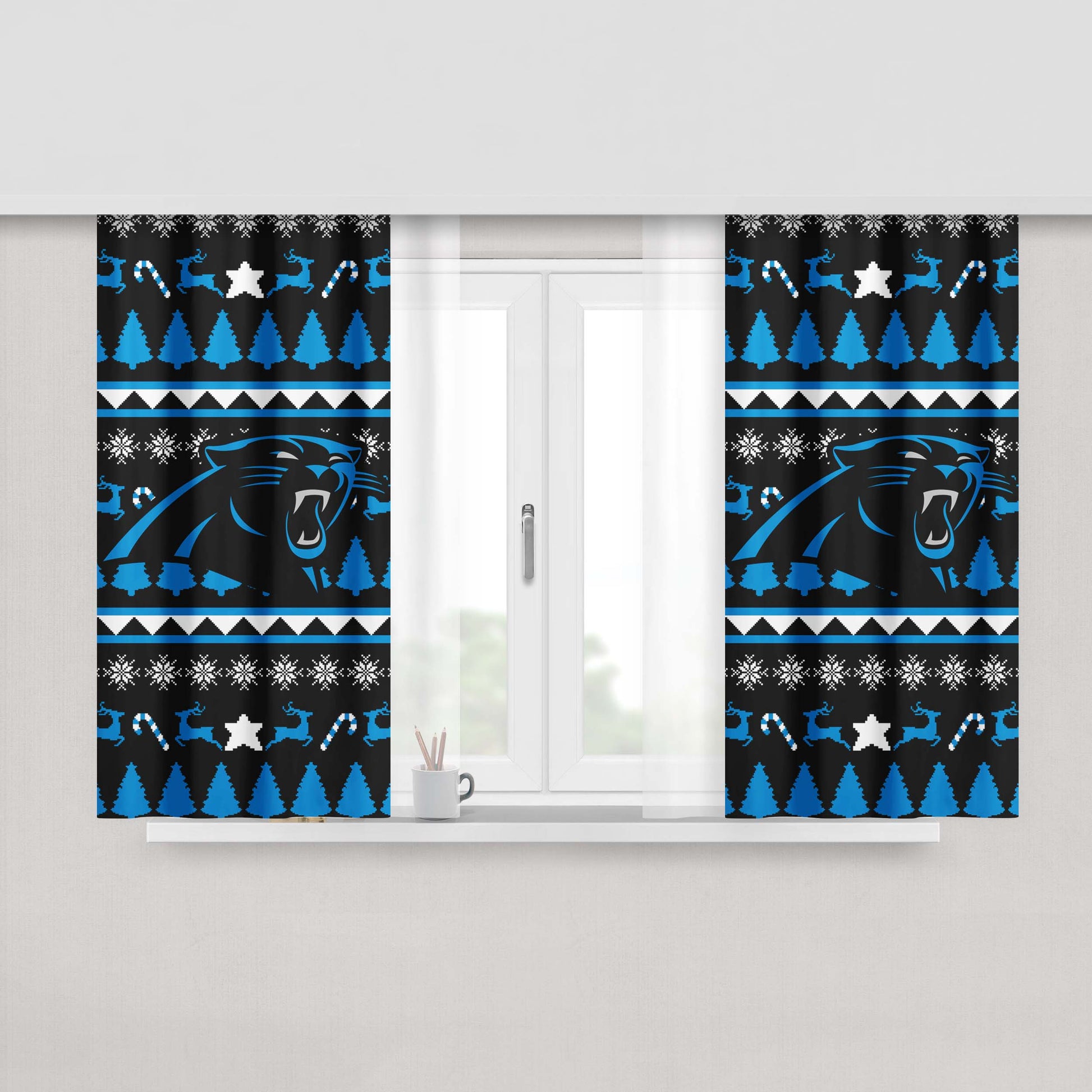 Carolina Panthers Christmas Sweater Peach Skin Window Curtains
