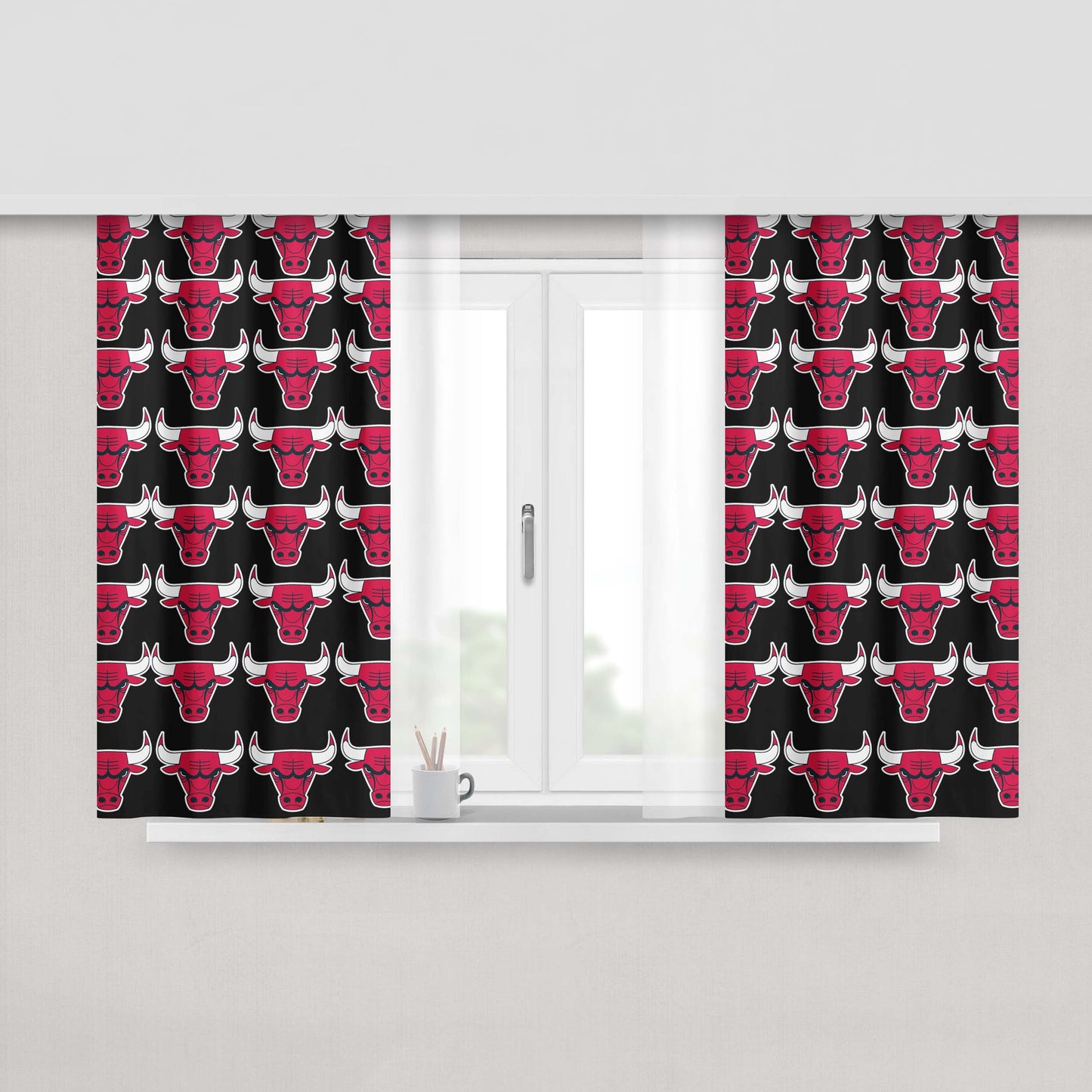 Chicago Bulls Basket Ball Peach Skin Window Curtains