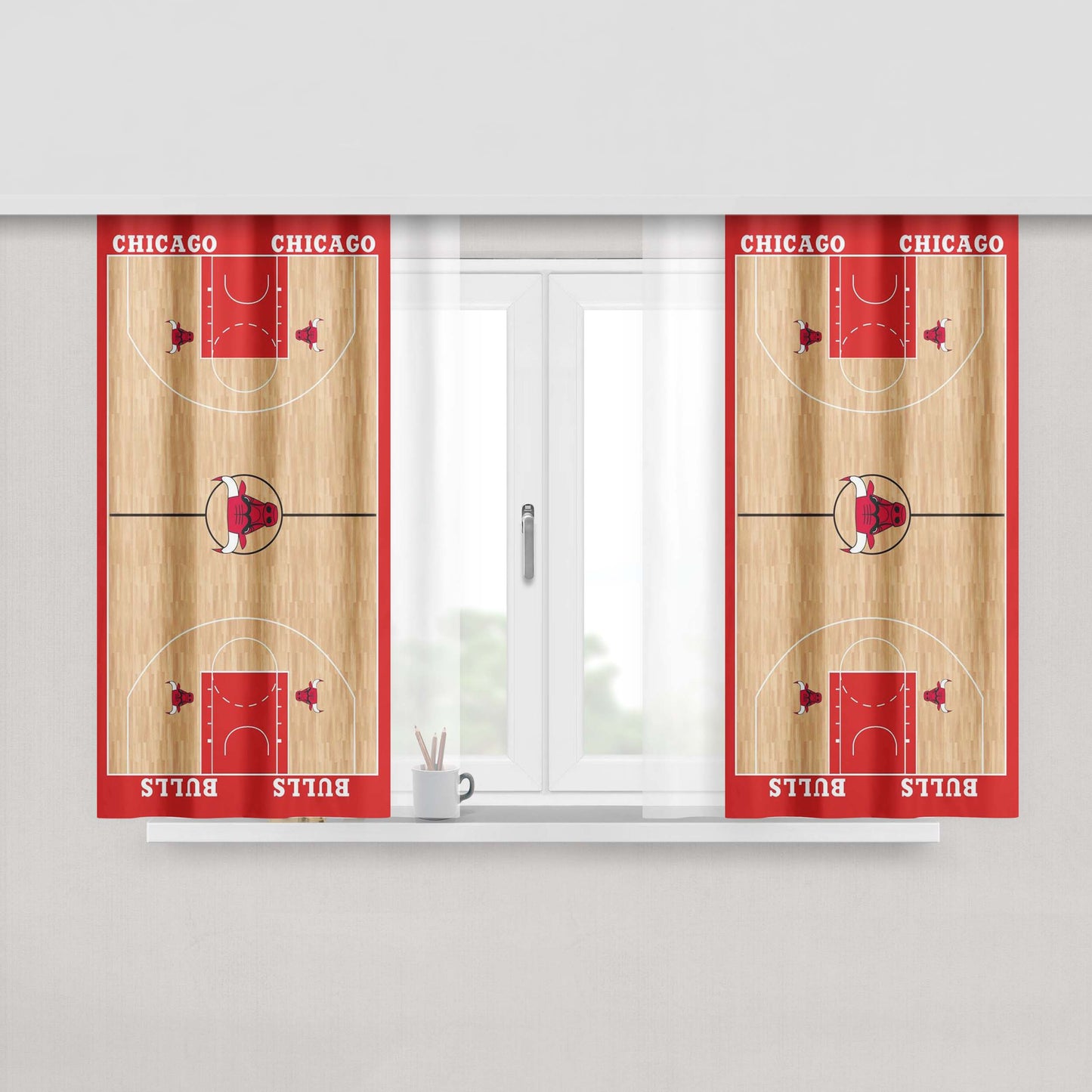 Chicago Bulls Basket Basket Ball Club Peach Skin Window Curtains