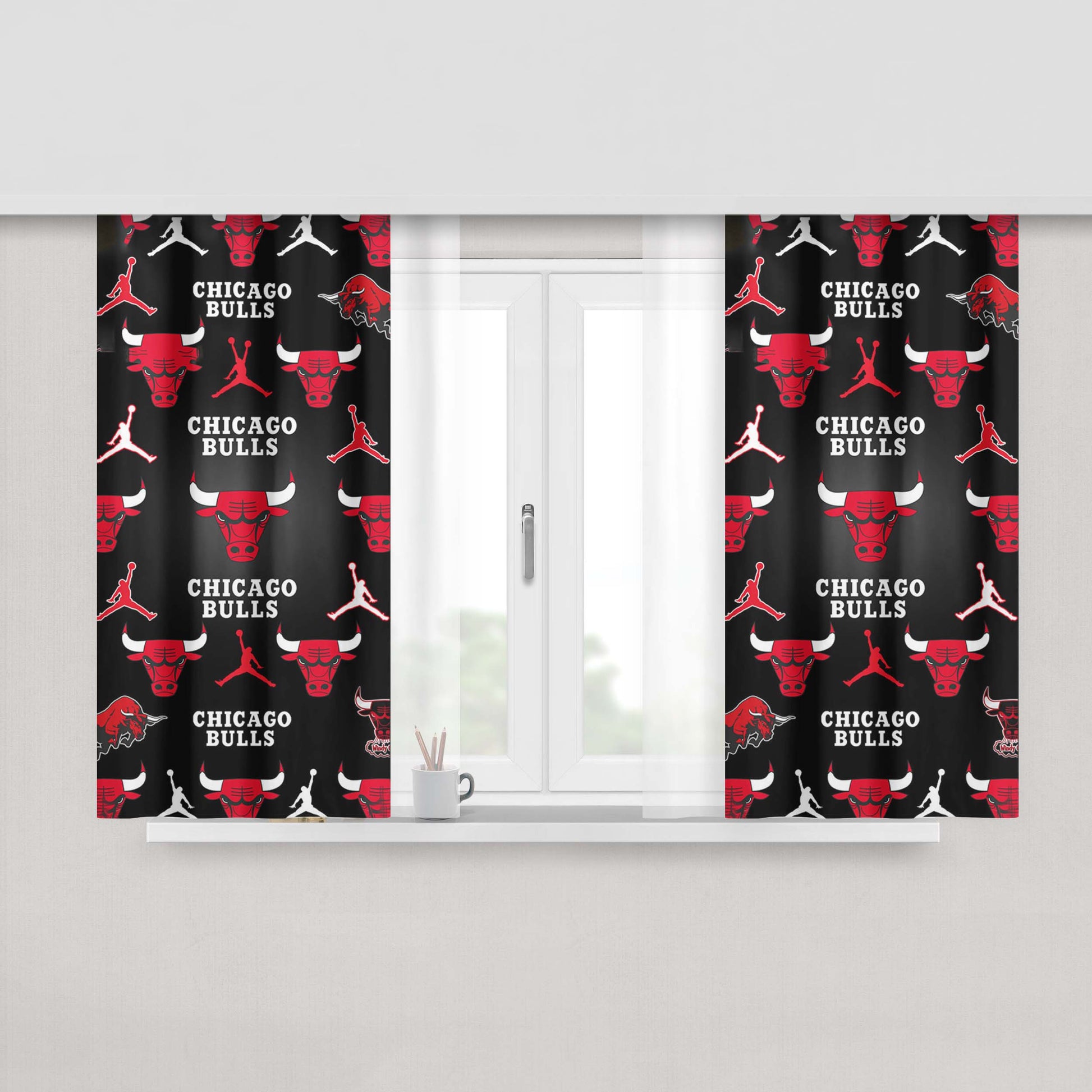 Chicago Bulls Basketball Symbols Peach Skin Window Curtains