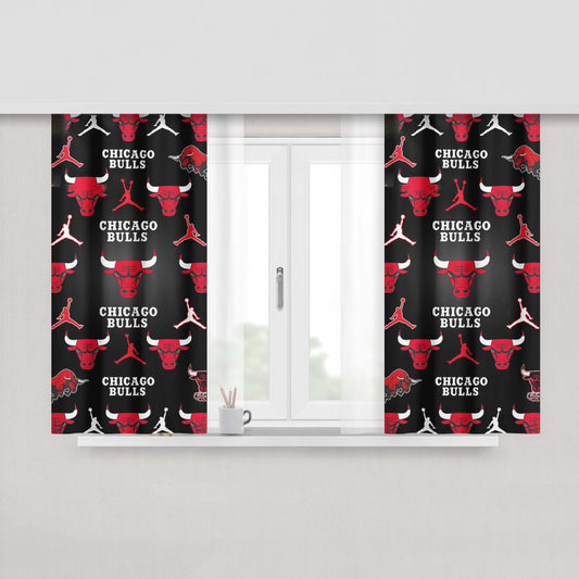 Chicago Bulls Basketball Symbols Peach Skin Window Curtains