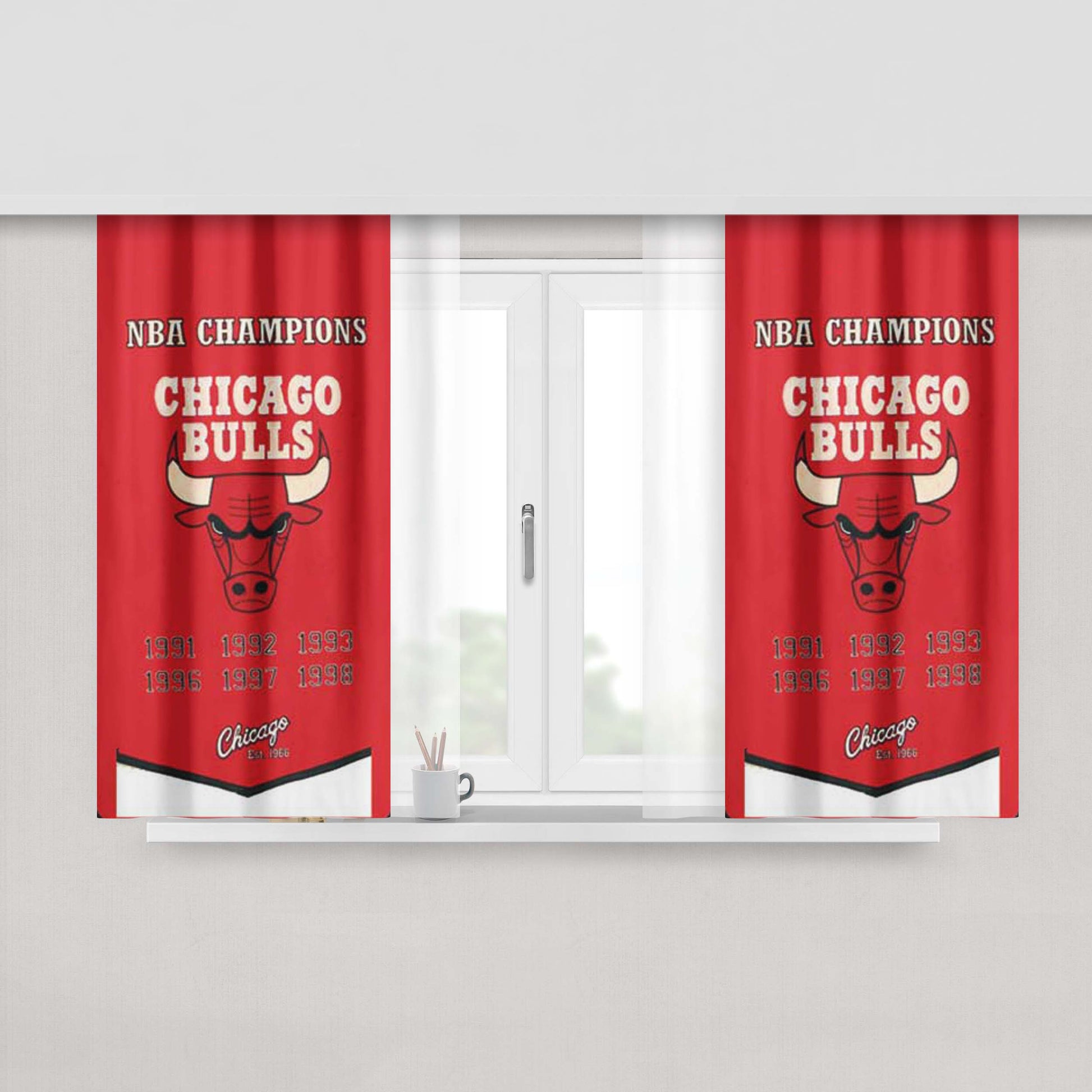 Chicago Bulls Championship Banner Peach Skin Window Curtains