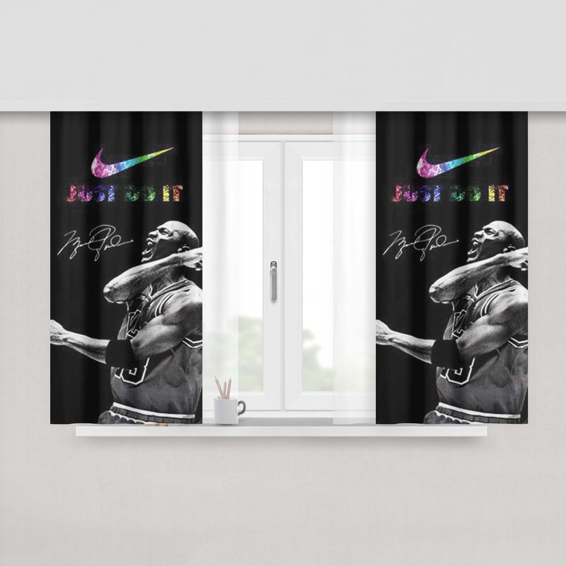 Chicago Bulls Jordan Glitter Peach Skin Window Curtains