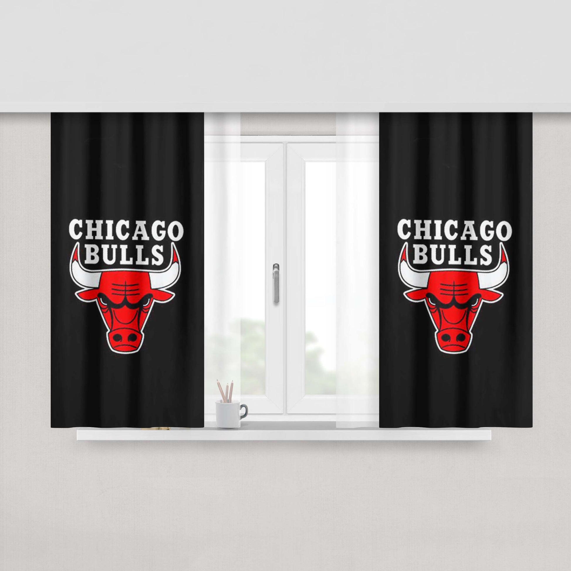 Chicago Bulls Logo Black Peach Skin Window Curtains