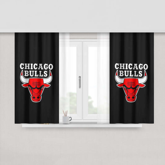 Chicago Bulls Logo Black Peach Skin Window Curtains