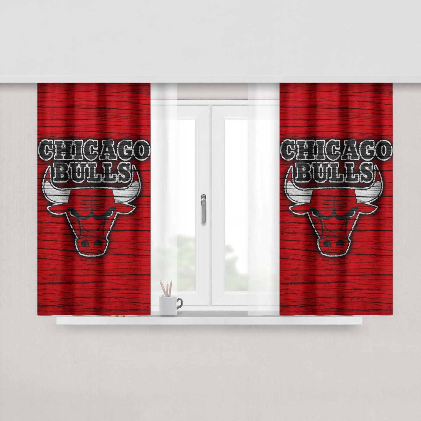 Chicago Bulls Logo Red Peach Skin Window Curtains