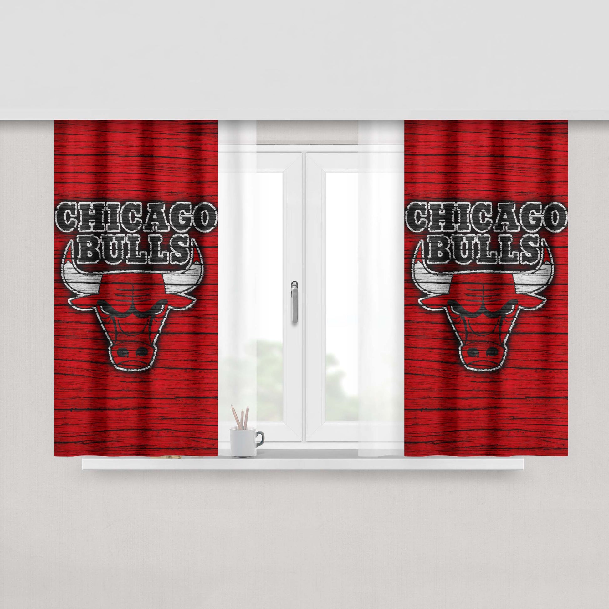 Chicago Bulls Logo Red Peach Skin Window Curtains