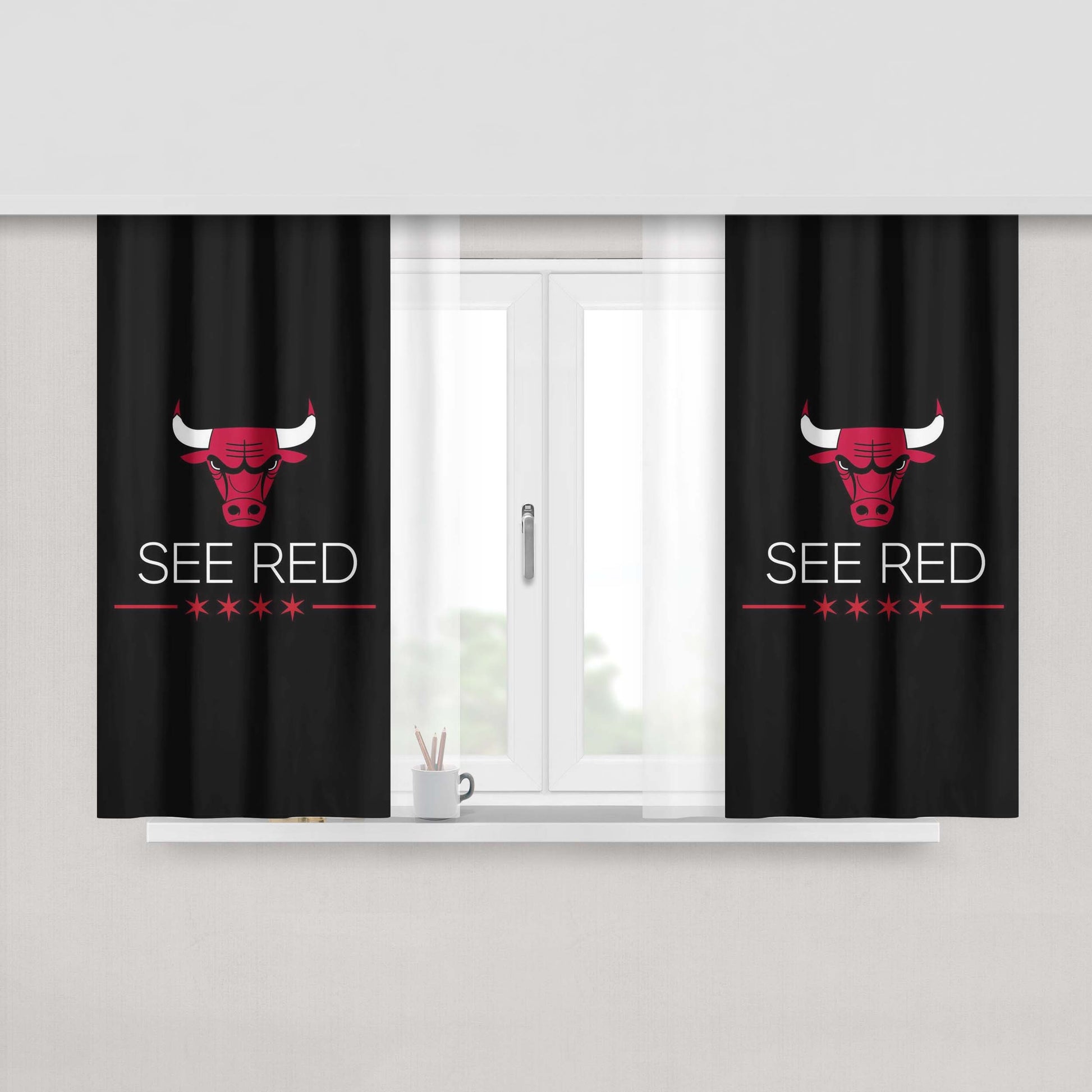 Chicago Bulls Logo See Red Peach Skin Window Curtains