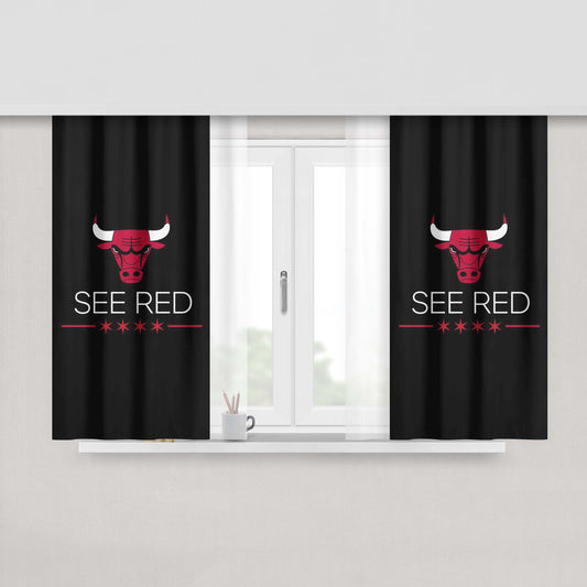 Chicago Bulls Logo See Red Peach Skin Window Curtains