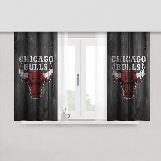 Chicago Bulls Nba Logo Dark Wood Wallpaper Peach Skin Window Curtains