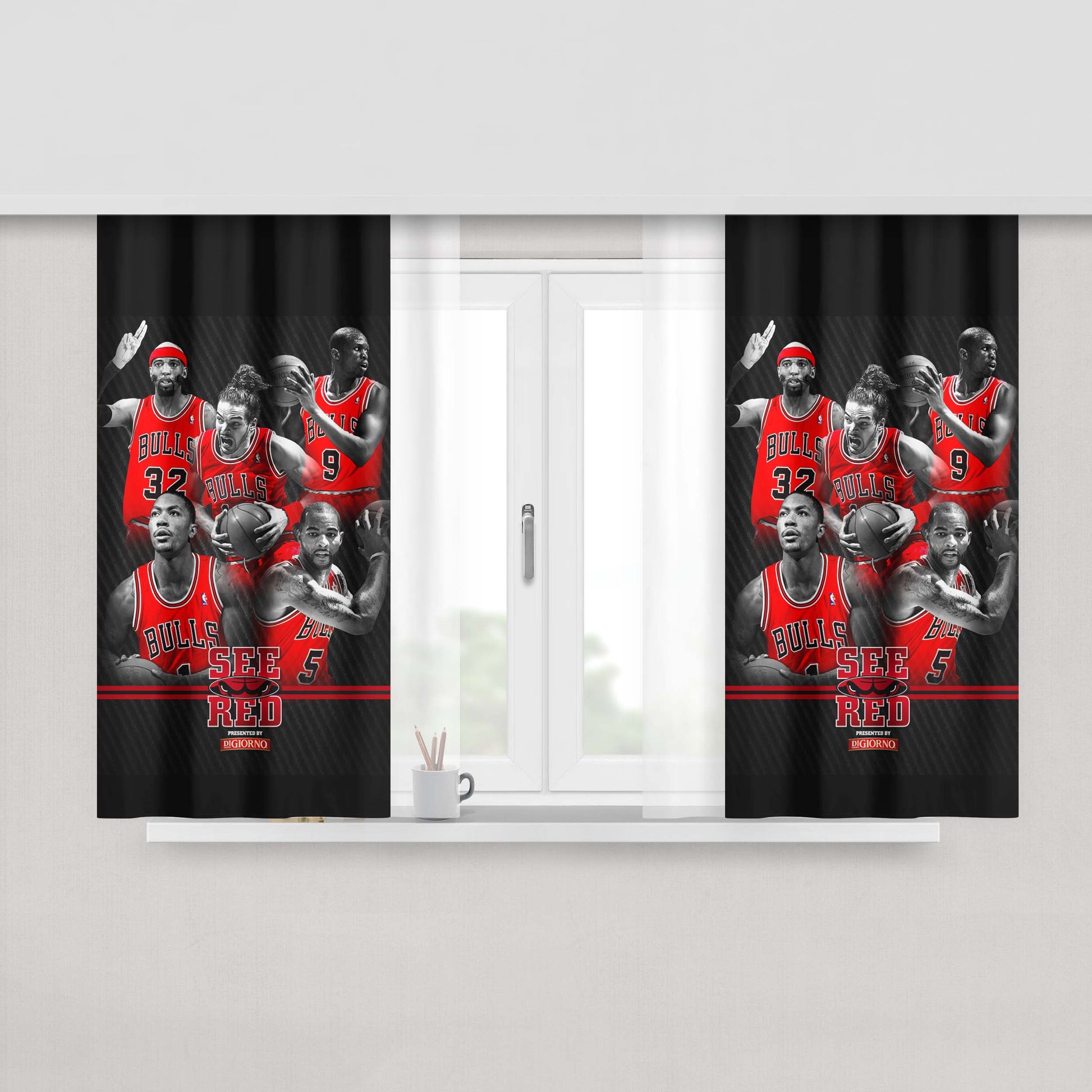 Chicago Bulls See Red Team Peach Skin Window Curtains