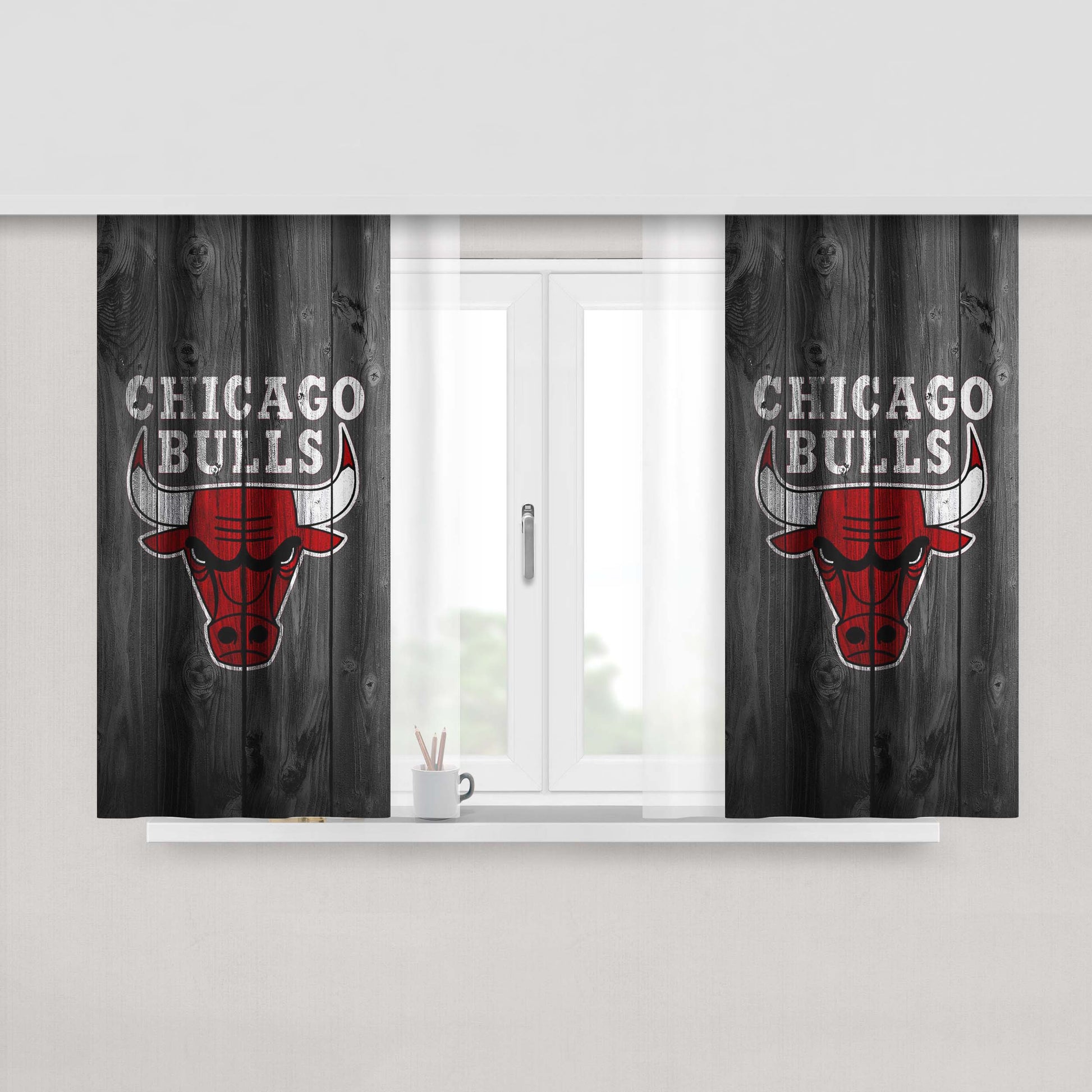 Chicago Bulls Wooden Peach Skin Window Curtains